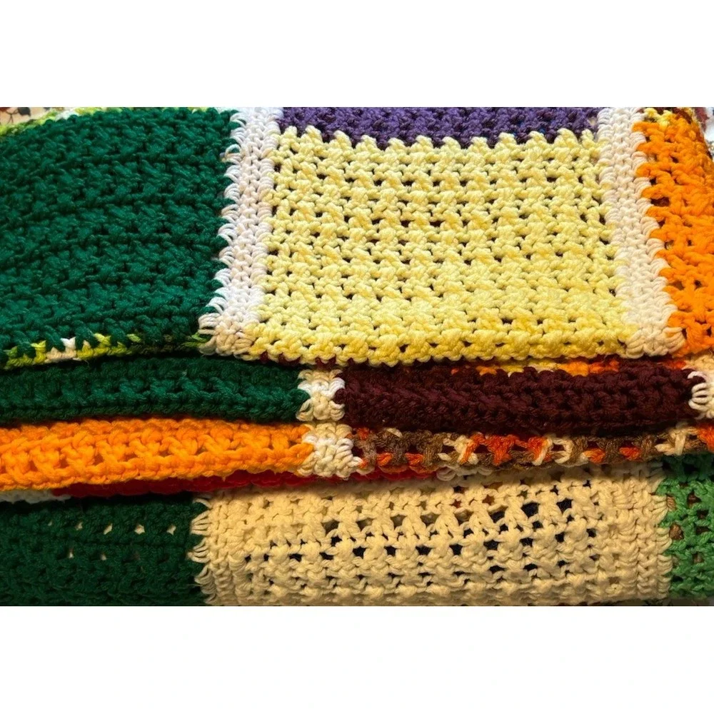 Granny Square Afghan Handmade Crochet Throw Blanket Cabin Patchwork BIG BANG 76